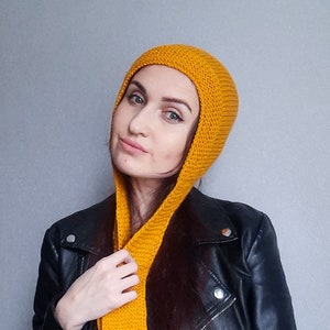 Burnt orange bonnet adult/mustard knit bow tie bonnet hat/knit adult bonnet hat/knit bonnet adult hat/knit aviator hat/knit aviator bonnet
