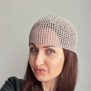 Beige crochet mesh hat/croshet lace hat/beige crochet net hat/crochet skull cap/crochet net beanie/boho hat/beige crochet skull hat/lace hat