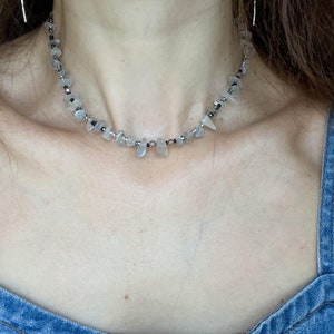 choker necklace labradorite/flashy labradorite choker necklace/choker with beads/beads labradorite choker/handmade choker beads-women choker