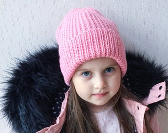 pink wool beanie hat for baby/hand knit girls pink hat/girls pink wool beanie/girl beanie