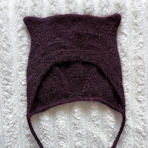 Cat ears knit adult bonnet/kitty bordo knit angora bonnet adult/kitty bonnet hat/kitten ears knit bonnet adult/kitty knitted bonnet adult