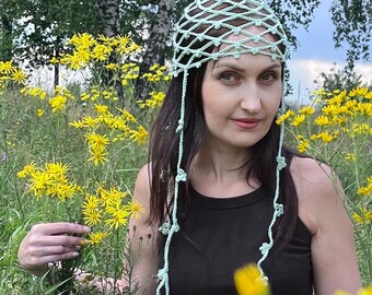 Green crochet floral hat/croshet hat/green crochet flower hat/crochet boho hat/crochet flower hat/boho hat/green crochet skull hat/festival