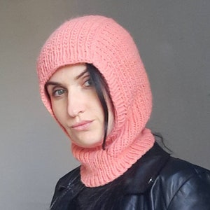 Coral Knit wool hood/knitted Terracotta balaclava/knitted peach hood/knitted wool balaclava hat/knit wool hood/wool balaclava/hand knit hood