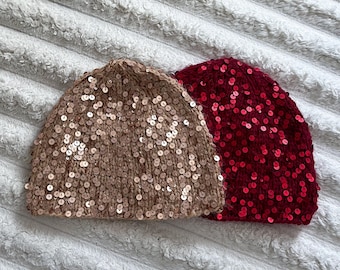Angora Knit Sequin Beanie: Sparkly Gatsby Style