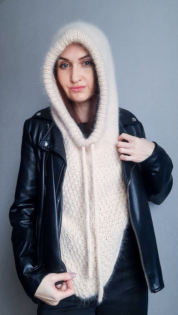 Black and Cream Knit Hooded Scarf Nordic Hooded Scarf main image 2