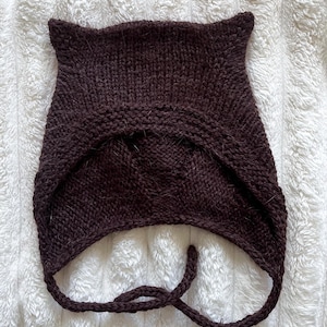 Brown Cat ears knit adult bonnet/brown kitty knit angora bonnet adult/kitty bonnet hat/kitten ears knit bonnet adult/kitty knit bonnet adult