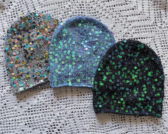 Sequins Knit Beanie Hat/shiny Knit Cotton Beany/knit Cotton  display picture 3