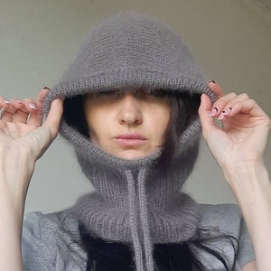 Mokko brown knitted hood/mokko angora balaclava/knit angora hood/knitted angora balaclava hat/warm hood/winter hood/coffee brown knit hood