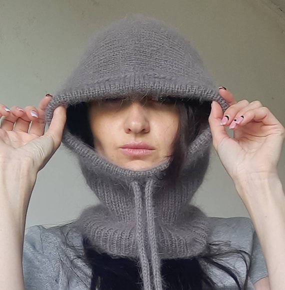 Mokko brown knitted hood/mokko angora balaclava/knit angora hood/knitted angora balaclava hat/warm hood/winter hood/coffee brown knit hood
