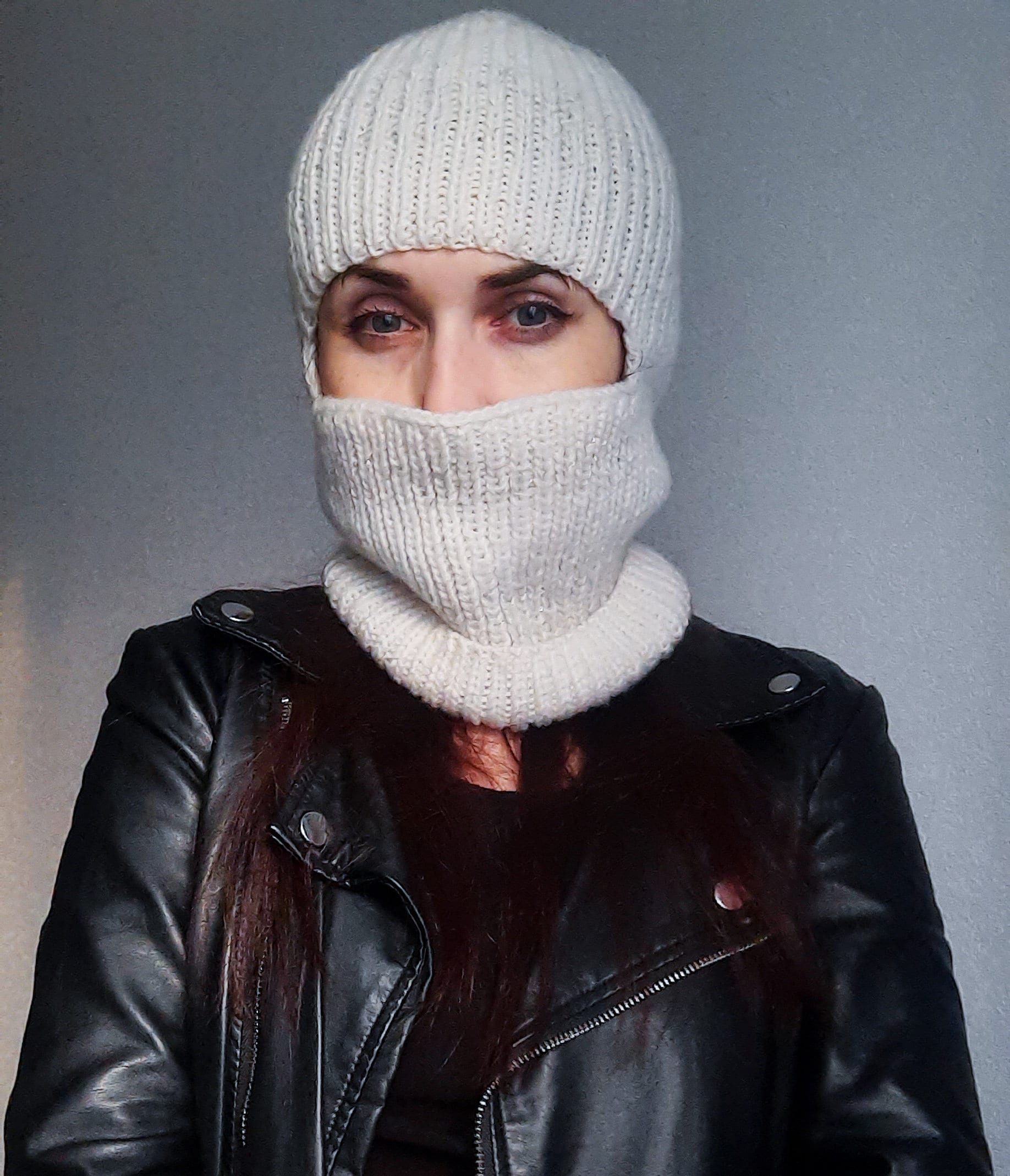 White Knit Sequins Balaclava/white Knit Hood/knitted Women Balaclava