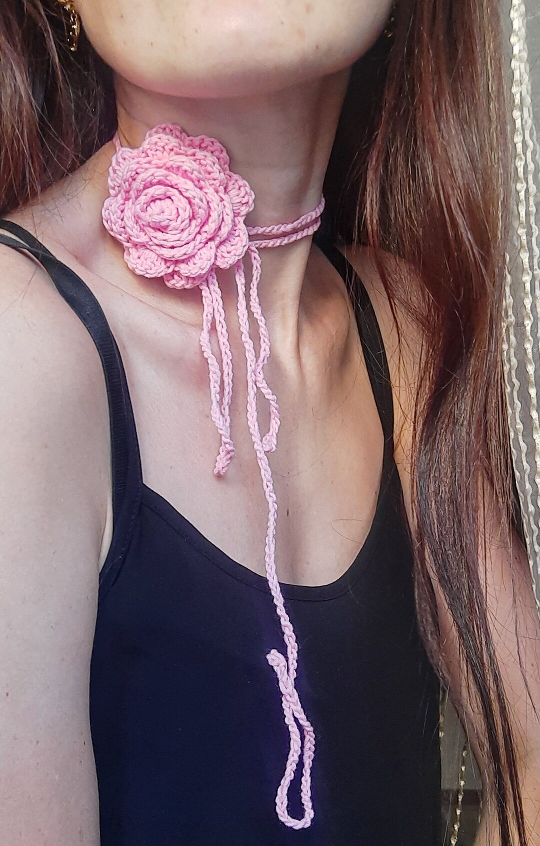 ネックレス・ペンダント [fillow] rose crochet necklace Crochet rose necklace / Valentine's Day ideas / DIY