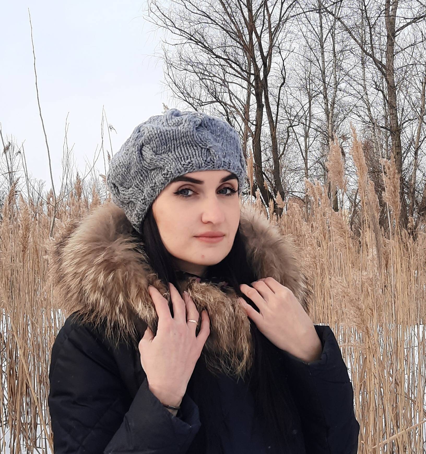 Gray knit beret with sequins/women gray sequins beret/women Etsy