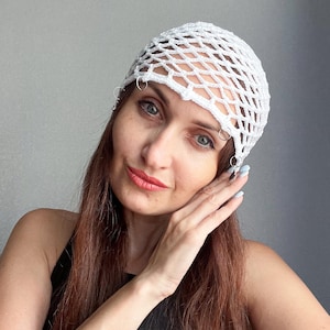 White crochet mesh hat/croshet lace hat/white crochet net hat/crochet skull cap/crochet net beanie/boho hat/white crochet skull hat/lace hat