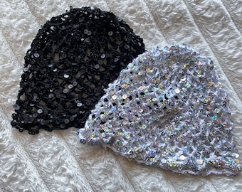 Vintage BLACK SEQUIN Skull Cap/ Cloche /cocktail Hat - Etsy display picture 1