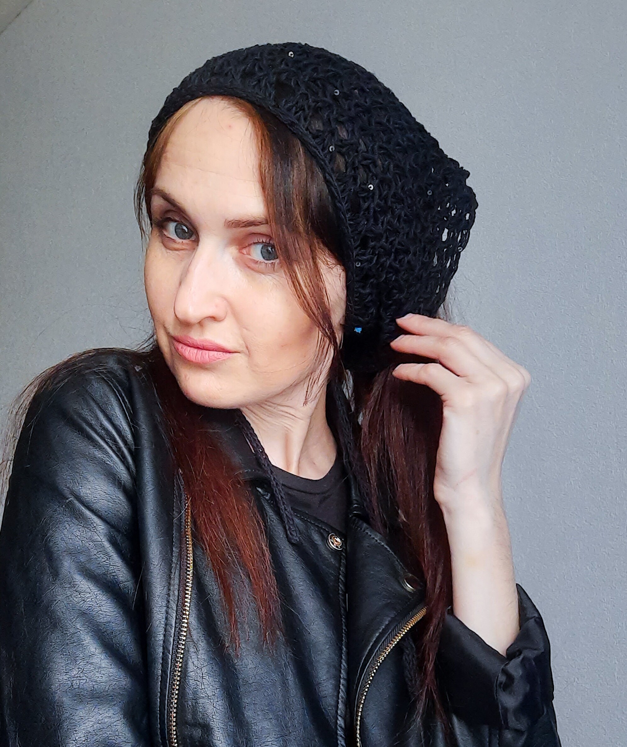 French Connection Knotted Sequin Knit Head Bandana Black Crochet Triangle Bandana With Sequins - Etsy main image 3