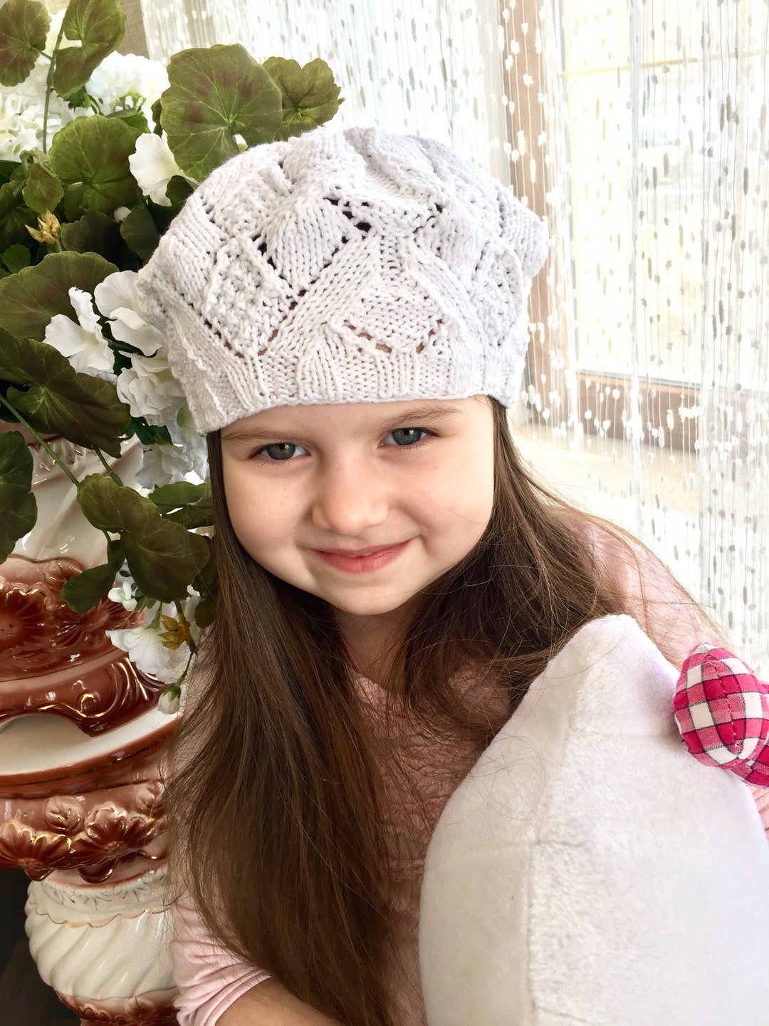 Girls White Beret/knit Cotton White Beret for Girl/baby Girl Etsy