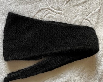 Black knit angora Sophie scarf/angora knit mini scarf/angora knit small scarf/angora hand knit small scarf/black knit mini scarf/black scarf