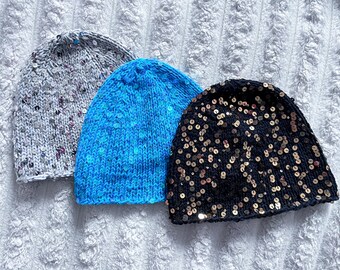 Knit sequins hat/knit pailettes beanie/knit cotton shiny beanie/gatsby beanie