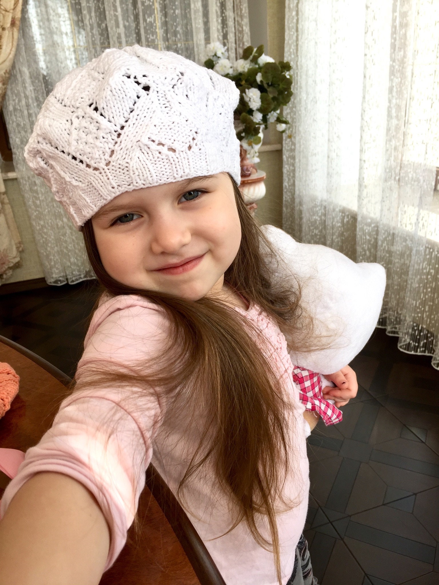Girls White Beret/knit Cotton White Beret for Girl/baby Girl Etsy