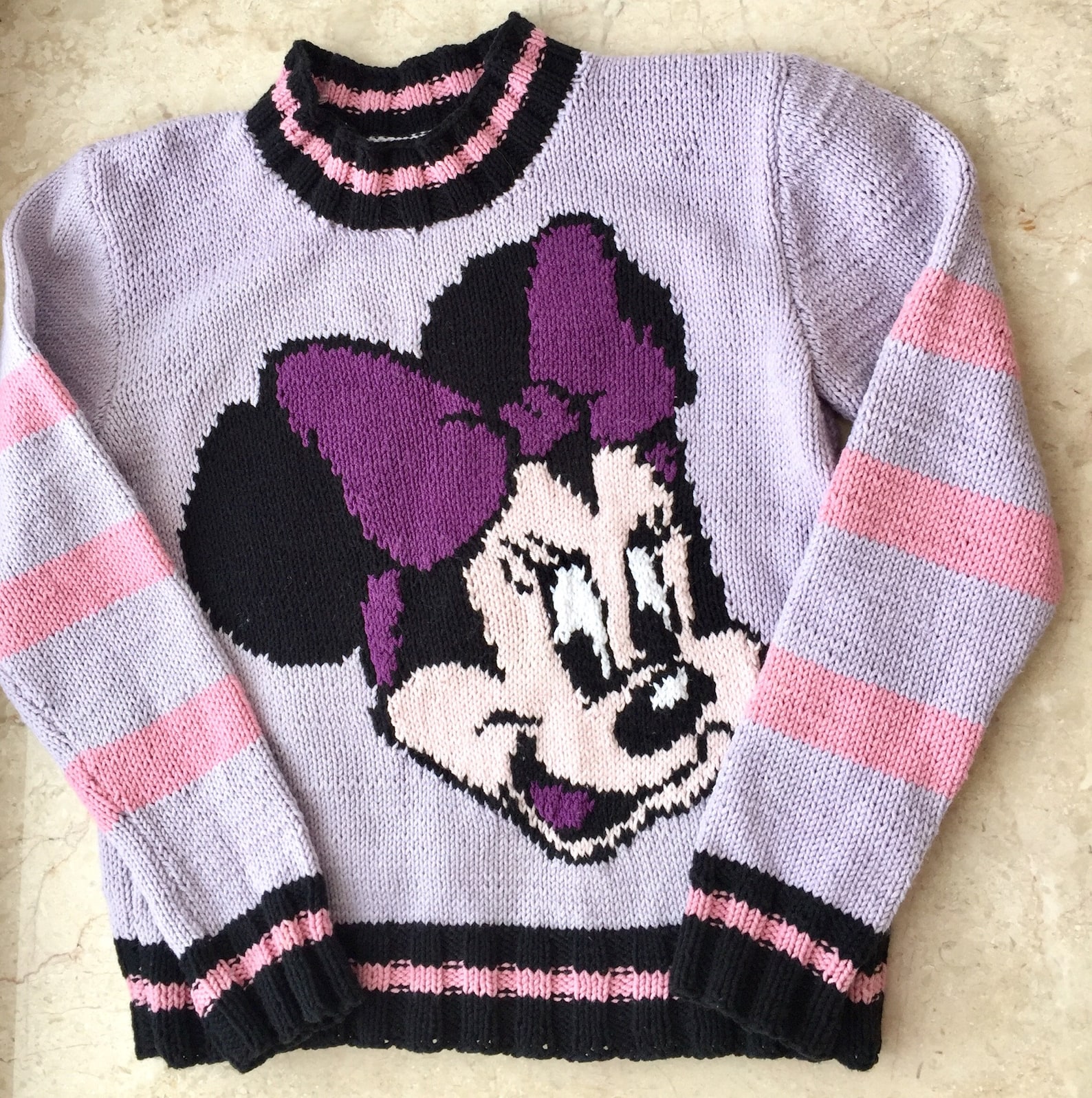 Girls knit sweater with Minnie Mouse/knitted sweater for Etsy