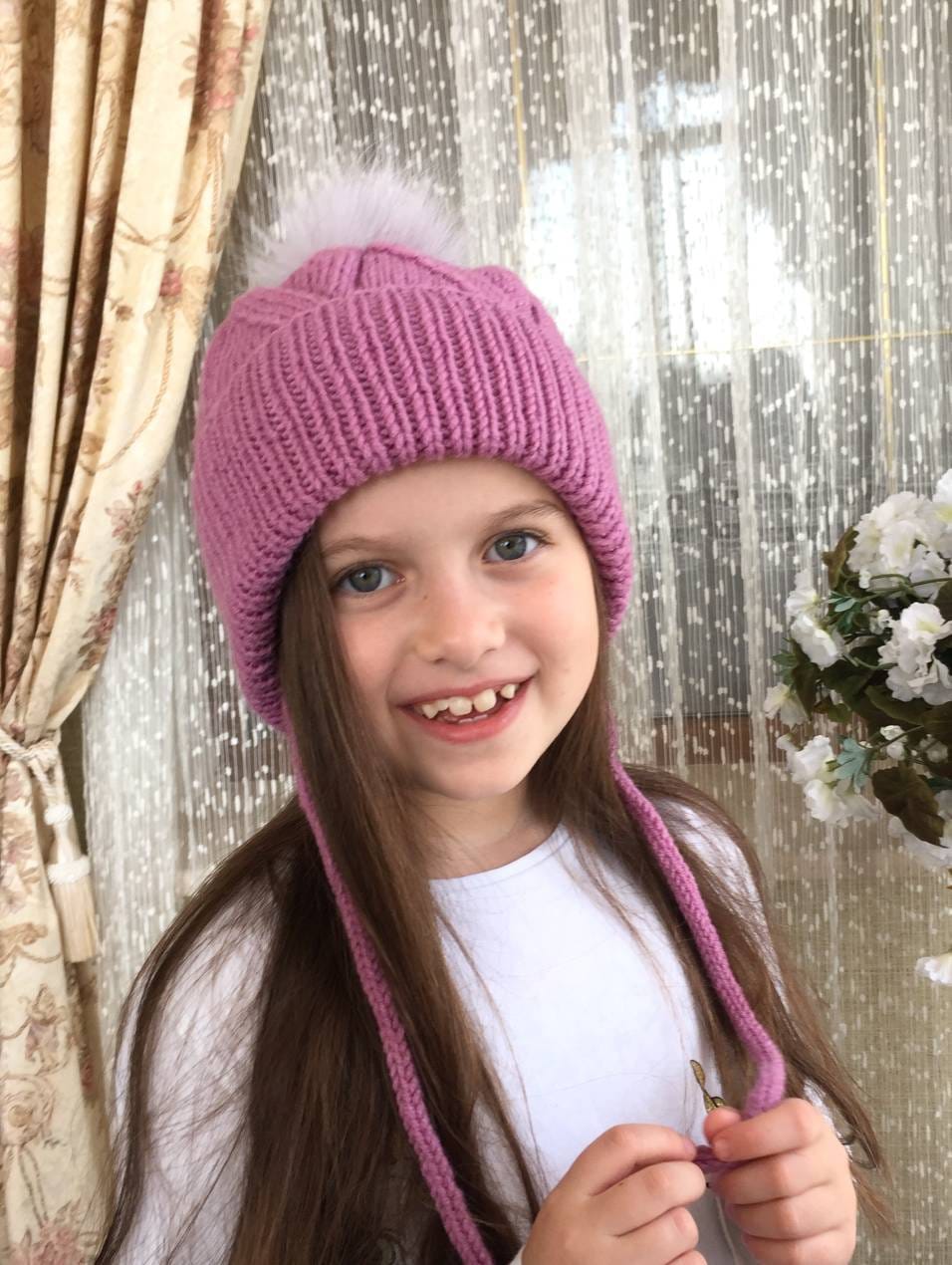 Girls Knit Winter Hat/knitted Beanie With Fur Pompom/toddler