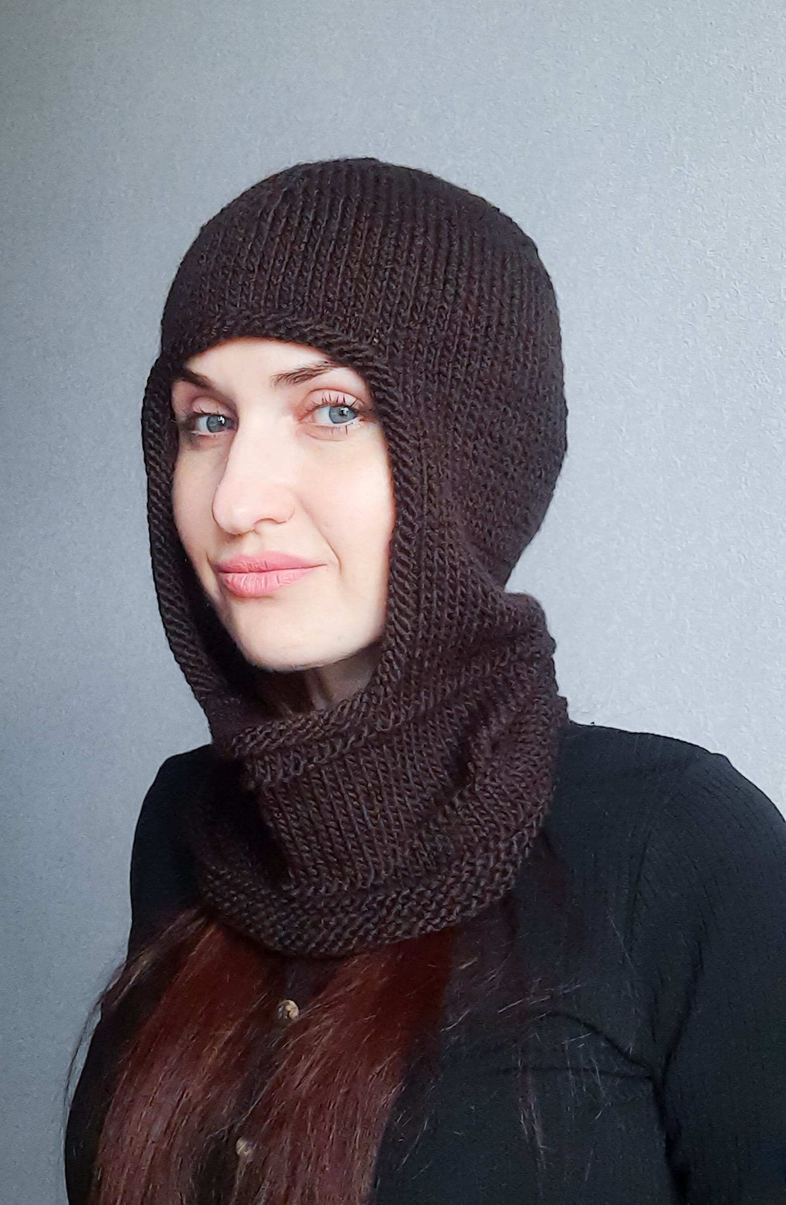 Merino Wool Knit Balaclava: Brown Knitted Hood - Etsy display picture 3