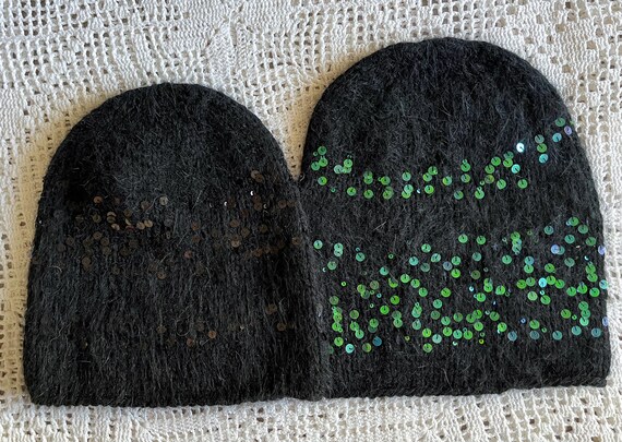 Sequins Knit Beanie Hat/ Angora Knit Beany/angora Knit
