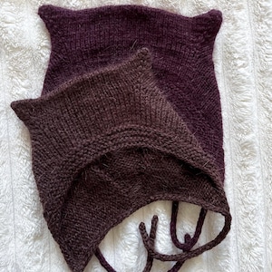 Cat ears knit adult bonnet/kitty brown knit angora bonnet adult/bordo kitty bonnet hat/kitten ears knit bonnet adult/kitty knit bonnet adult