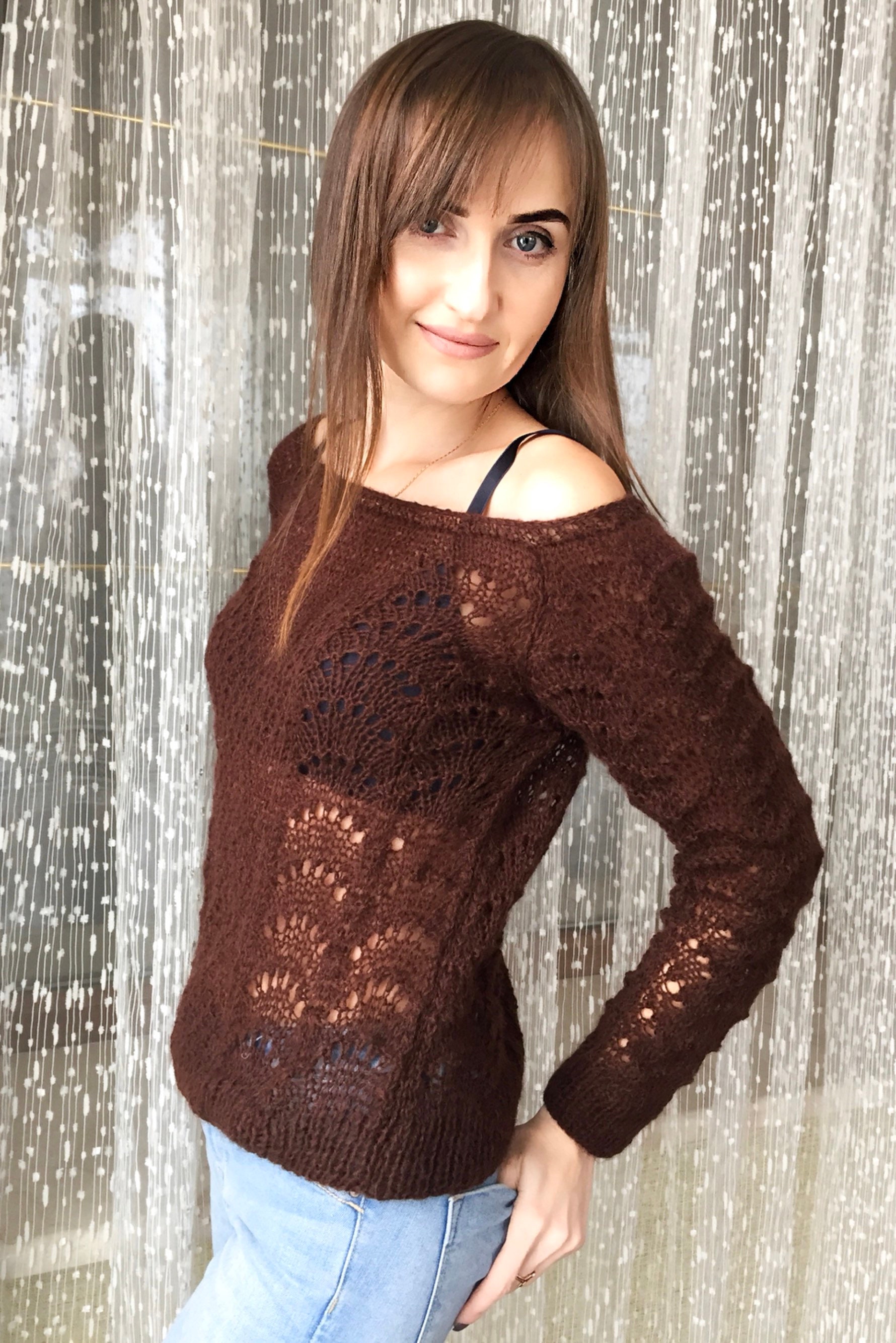 Women brown sweater/angora wool sweater for women/hand knit Etsy