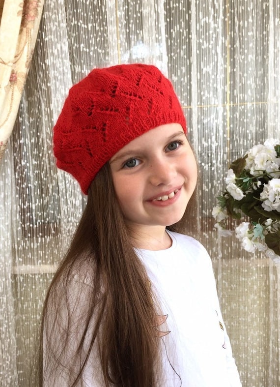 Niñas Boina de punto rojo /boina kidmohair niña/boina de punto a mano para  niña/boina merino kidmohair rojo para niña/boina mohair de punto niña  pequeña -  México