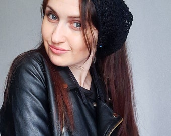 Black Sequin Knit Bandana/pailettes Knit Summer Bandana/knit  display picture 2