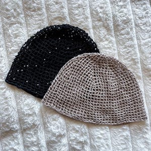 Beige crochet mesh hat/croshet lace hat/beige crochet net hat/crochet skull cap/crochet net beanie/boho hat/black crochet skull hat/lace hat