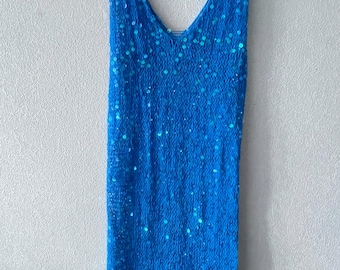 Turquoise knit mesh sequins beach dress/knit sequin beach dress/shiny disco knit dress/sparkly knit dress/turqoise sequin knit beach tunic