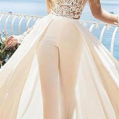 Wedding Jumpsuit With Detachable Train White Jumpsuit Etsy