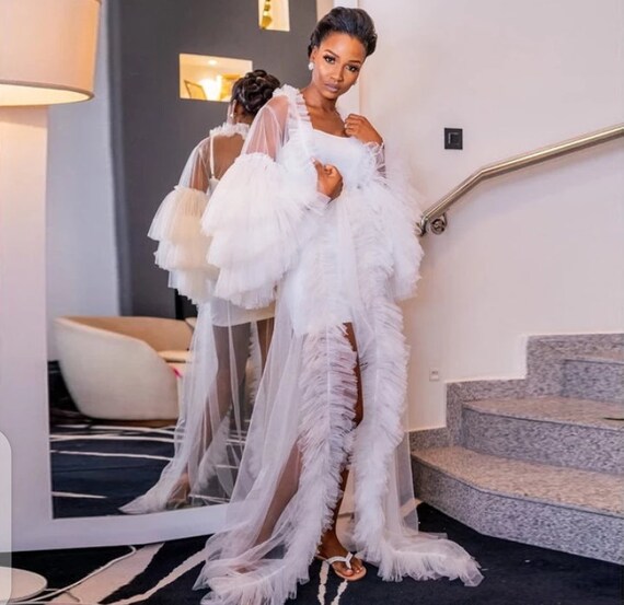 Bridal Robe With Train / Lace Wedding 