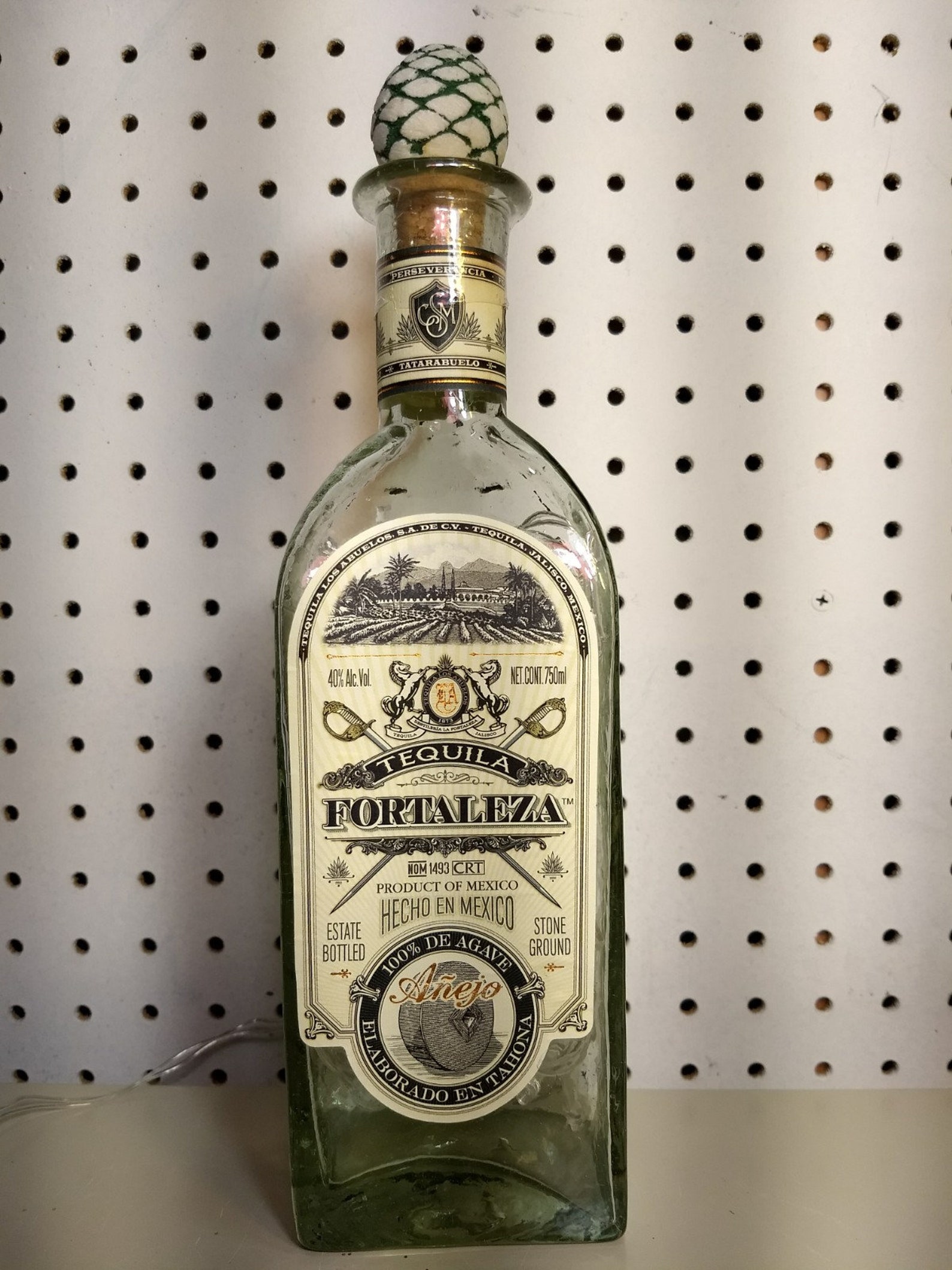 Fortaleza tequila bottle fitted with battery pack purple LED Etsy