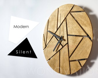 Modern Wall Clock Silent Unique Wood Geometric Wall Clock 16 14 12 inches
