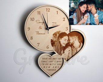 Esposo regalo del día de San Valentín para el marido regalo personalizado para el marido madera pared arte madera quemada arte personalizado foto en el reloj de madera personalizado