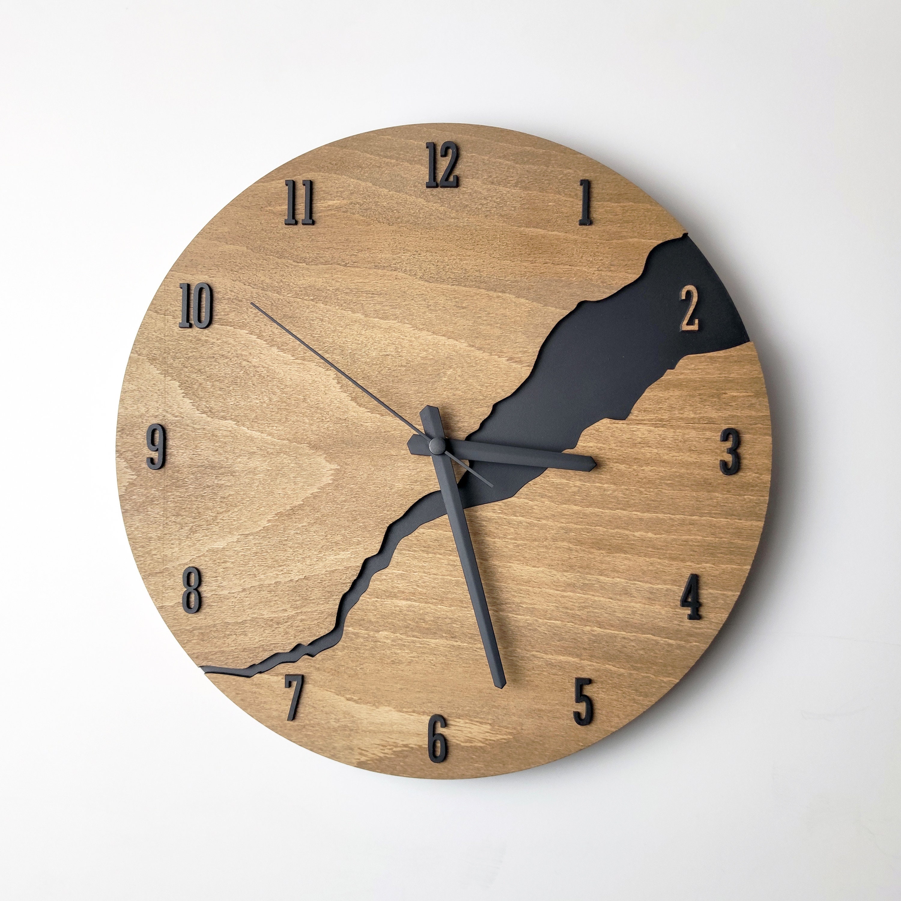 Modern Wall Clock With Numbers Silent Unique Wood Minimalist - Etsy