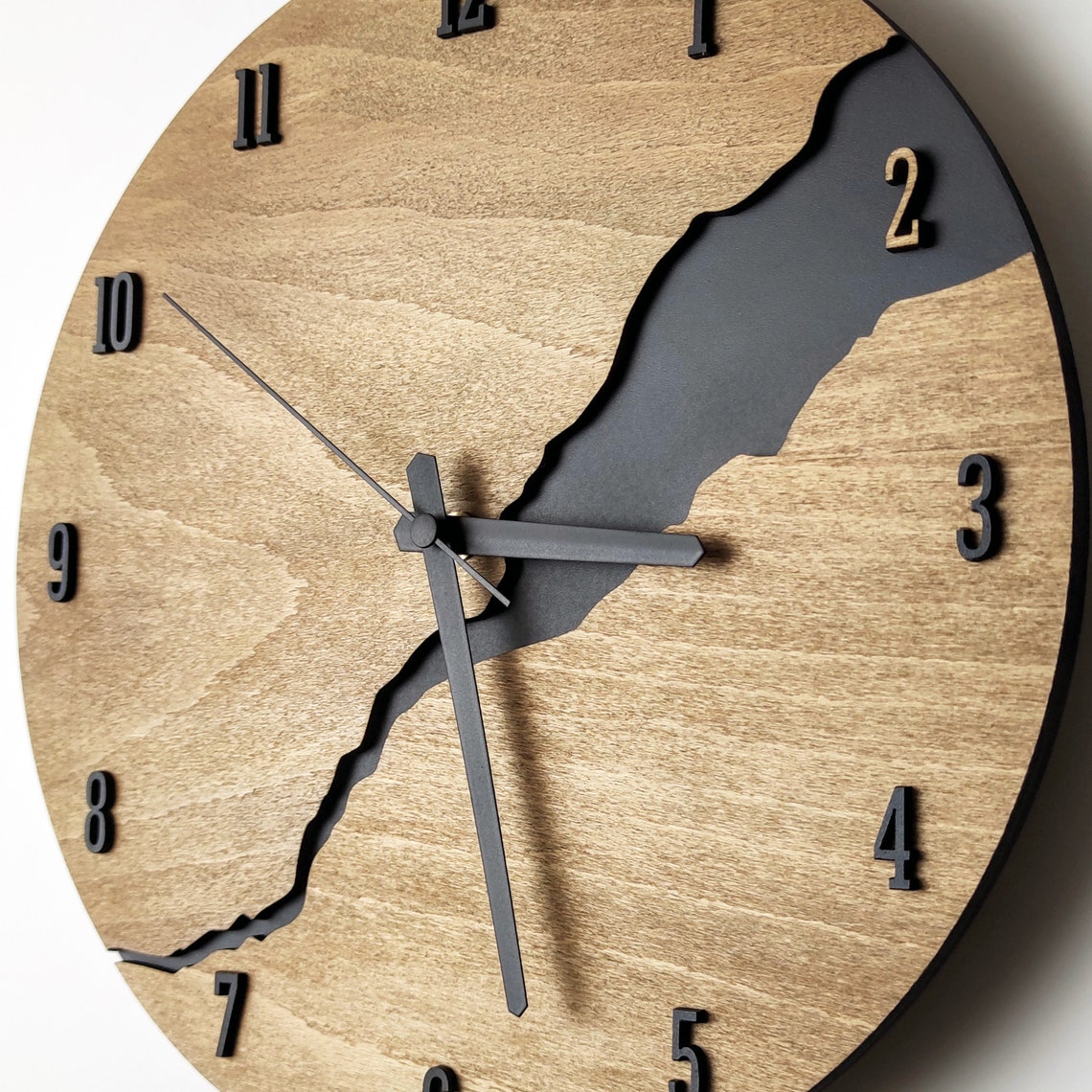 Modern Wall Clock With Numbers Silent Unique Wood Minimalist - Etsy