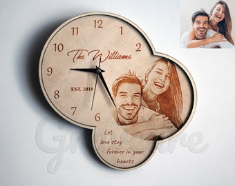 1 year anniversary gift for boyfriend | 1 year anniversary gift for him | Personalized wall clock | Wood burning art