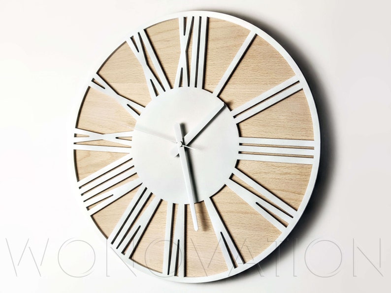 Unique Wall Clock Silent Modern Wood Minimalist Large Wall Etsy