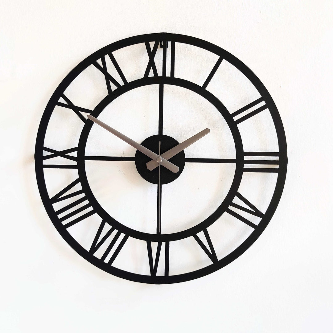 Metal Wall Clock Black Metal Large Clock for Kitchen, Bedroom and