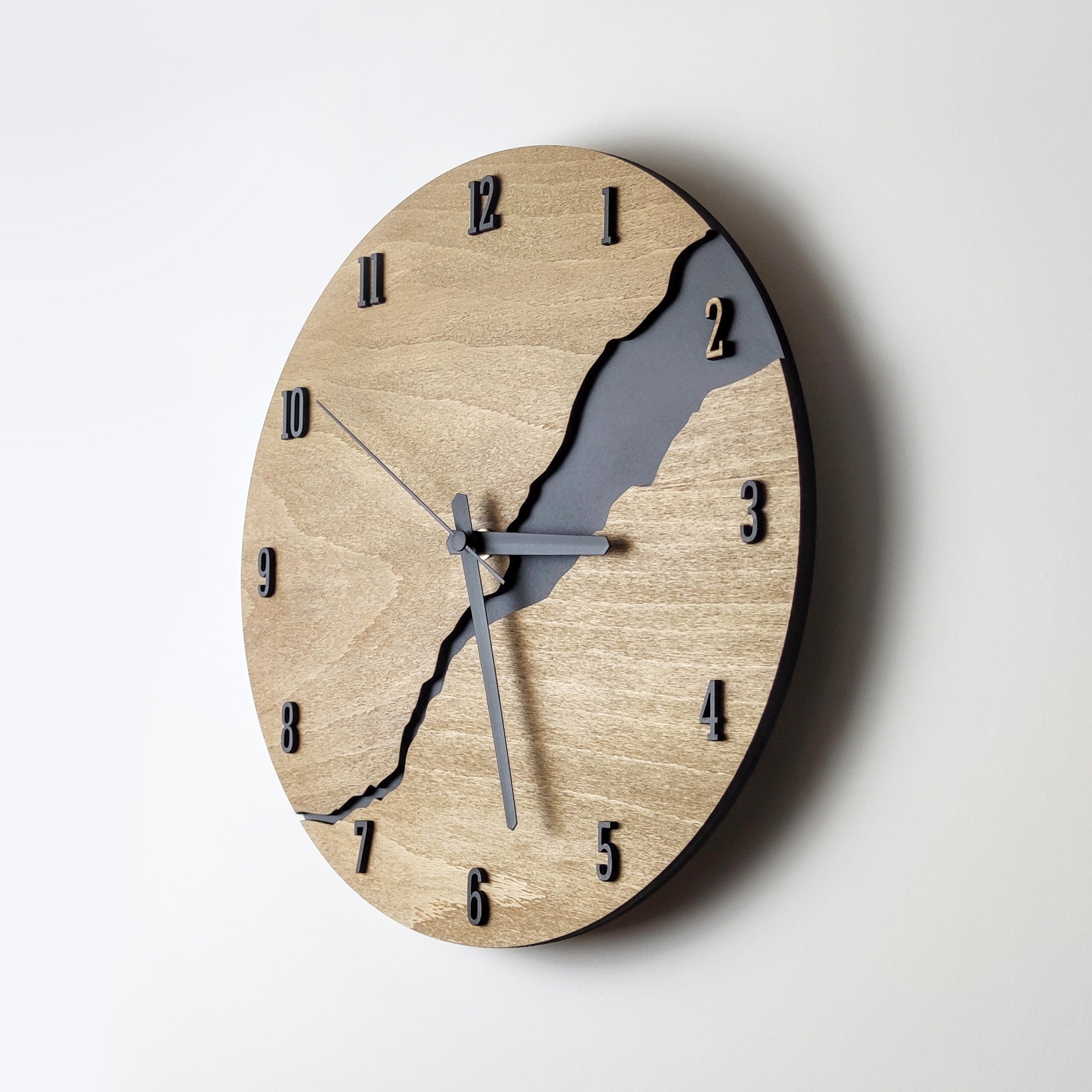 Modern Wall Clock With Numbers Silent Unique Wood Minimalist - Etsy