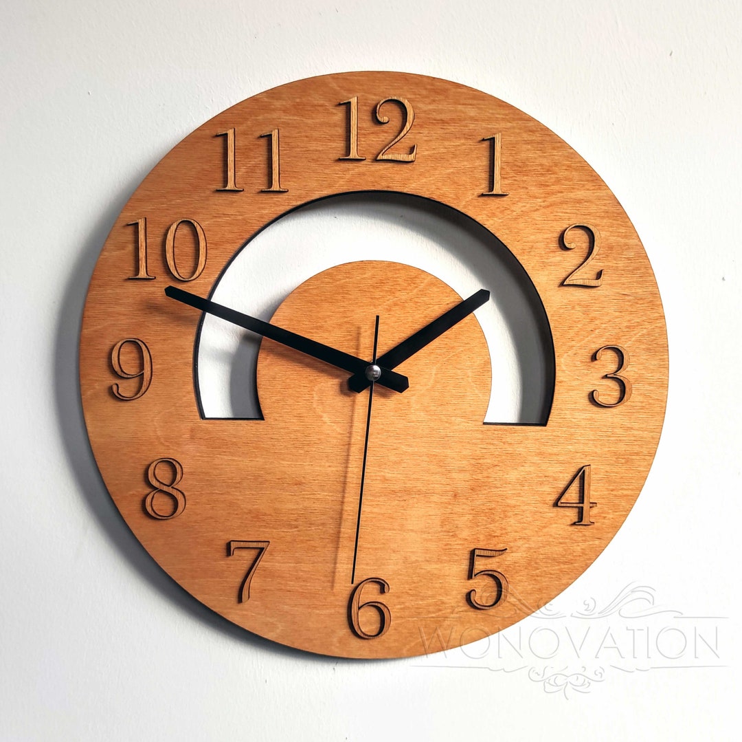 Wooden Wall Clock Oak Wood Large Clock for Livingroom Etsy