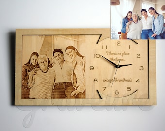 Abuelos regalo de Navidad regalo personalizado para abuelo madera madera arte madera quemada arte personalizado foto en el reloj de madera regalo personalizado