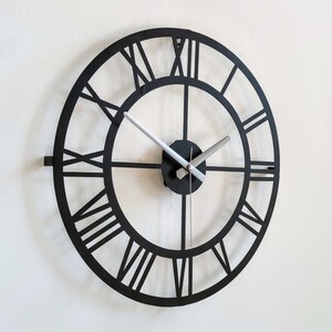 Metal Wall Clock Black Metal Large Clock for Kitchen, Bedroom and