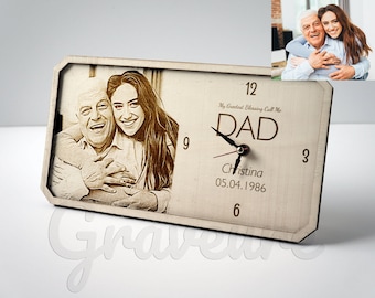 Tableau Valentin horloge papa Saint cadeau pour père personnalisé cadeau pour papa bois brûlé personnalisé Photo d’Art sur bois horloge personnalisé