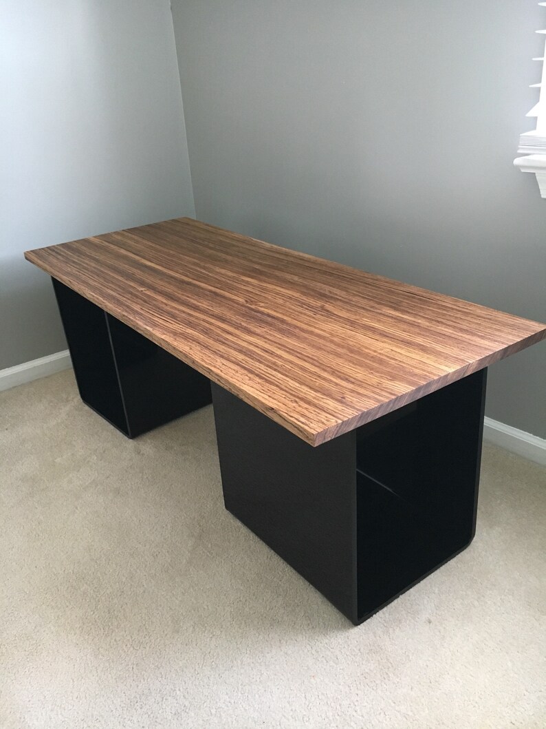 Modern Coffee Table Zebra Wood Glossy Black Acrylic Etsy