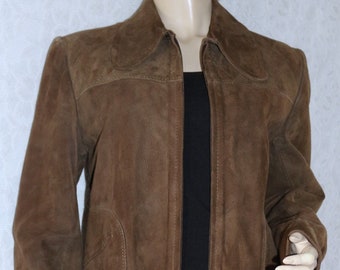 70s blouson jacket suede EU/DE size. XS S M true vintage hippie boho leather short dachshund ear